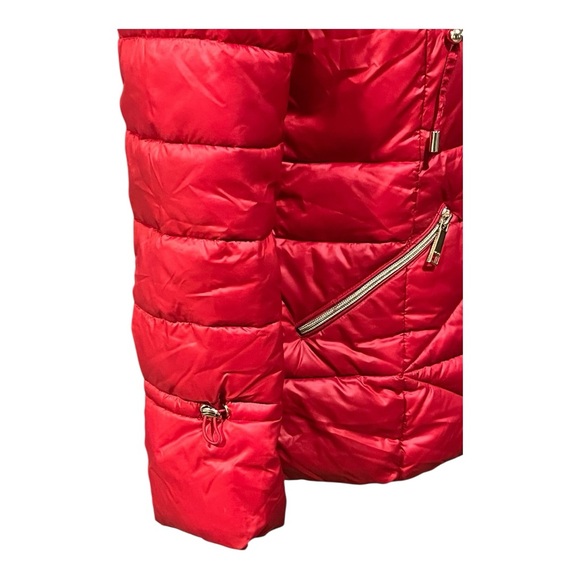 Nine West Red Puffer Coat with Hood & Gold Accents – Women’s‎ Size Small - Picture 4 of 8
